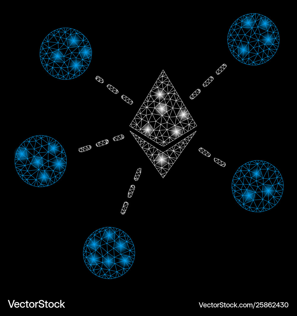 Bright mesh network ethereum net structure vector image