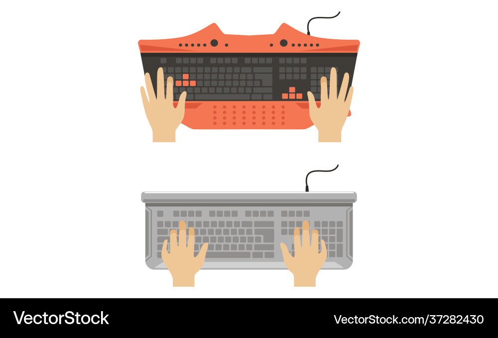 Computer keyboard and typing hands user set Computer keyboard and typing hands user set vector image