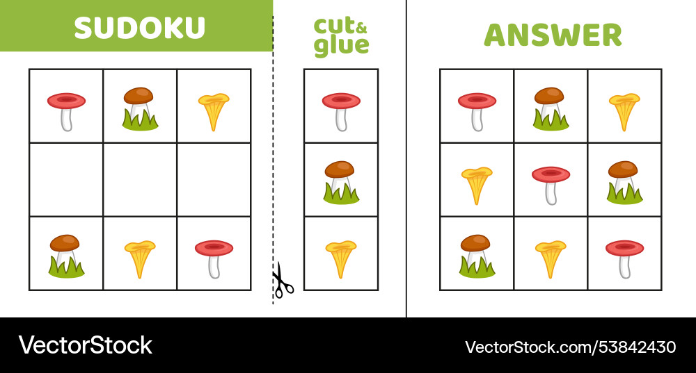 Easy sudoku with edible mushrooms game puzzle Vector Image