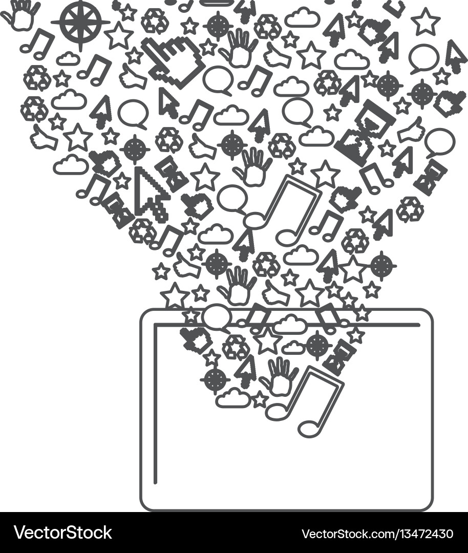 Grayscale contour with tablet and internet icons vector image