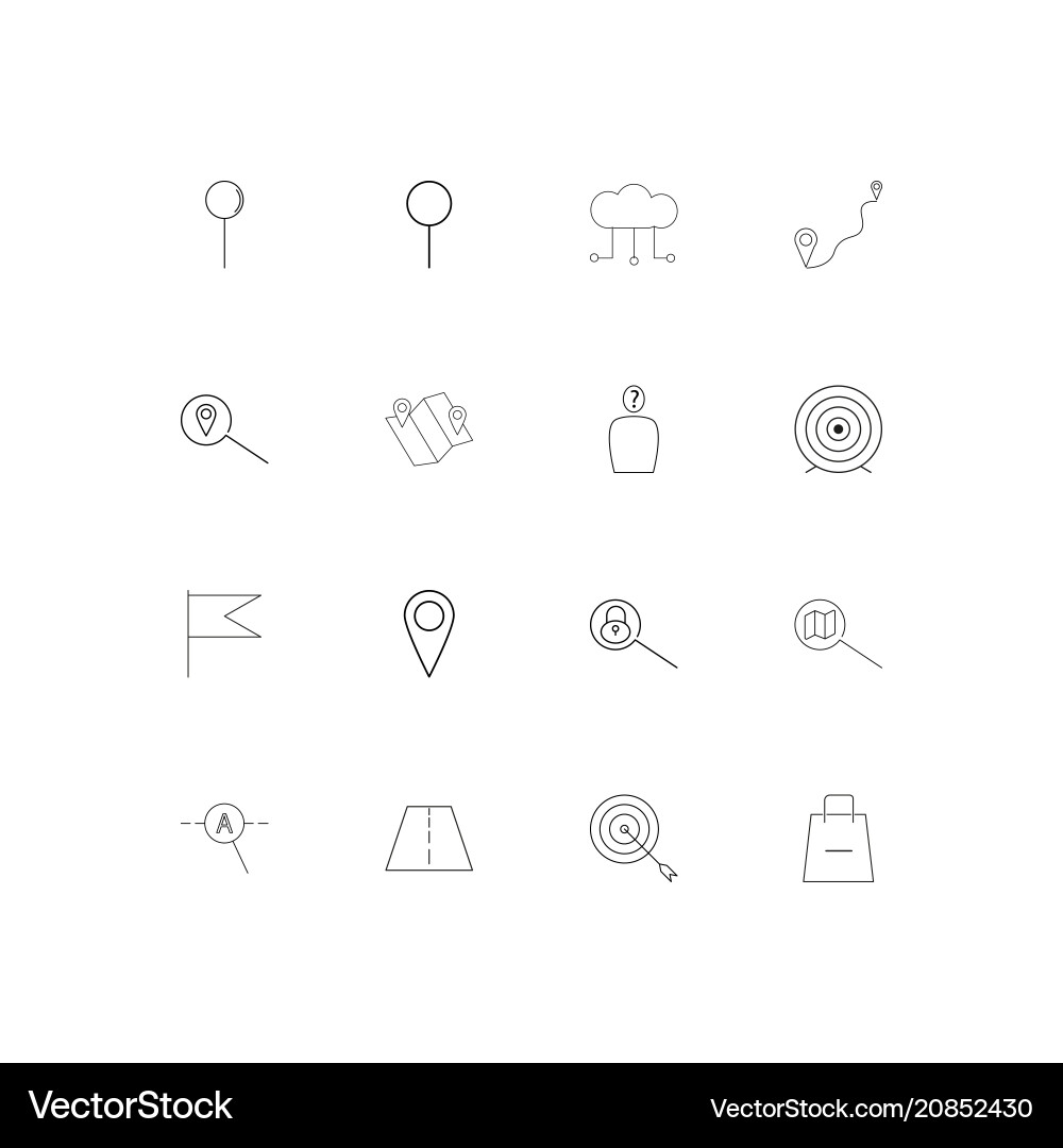Maps and navigation linear thin icons set vector image