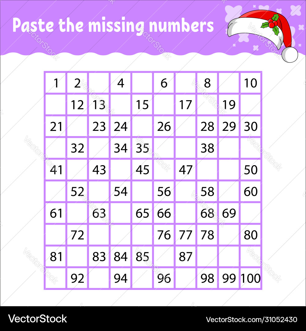 Paste missing numbers from 1 to 100 Vector Image