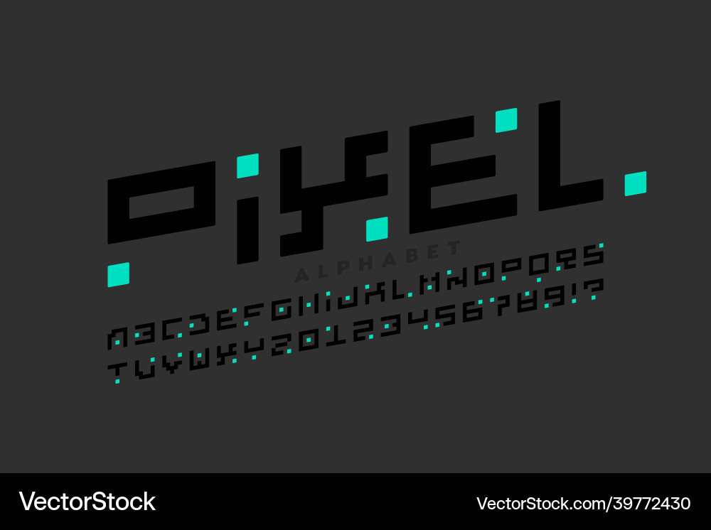 Pixel style font alphabet letters and numbers Vector Image