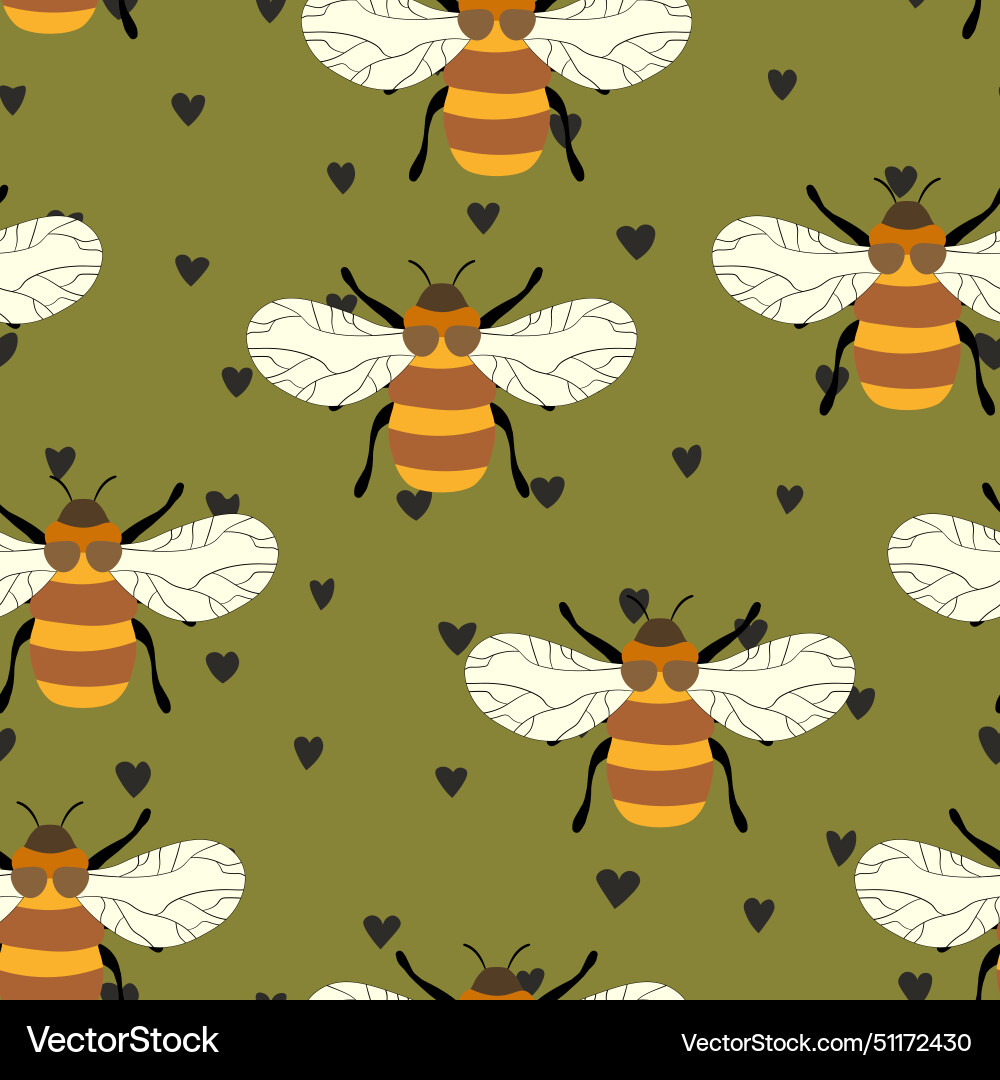Seamless pattern with bees on color background Vector Image