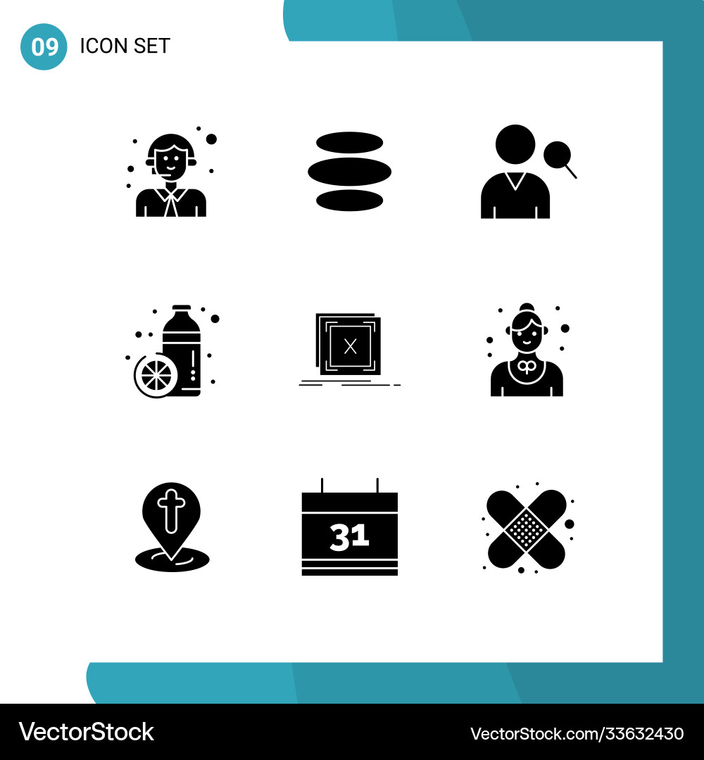 Set 9 solid glyphs on grid for application vector image
