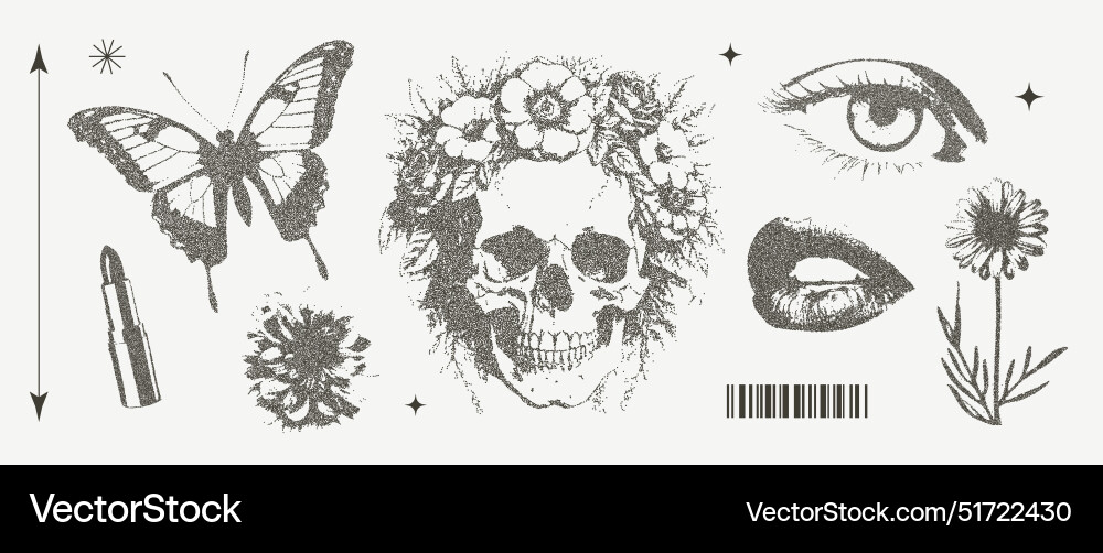 Set of elements with retro photocopy effect y2k Set of elements with retro photocopy effect y2k vector image