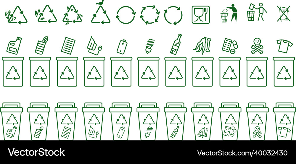 Set of recycle icons and trash containers Vector Image