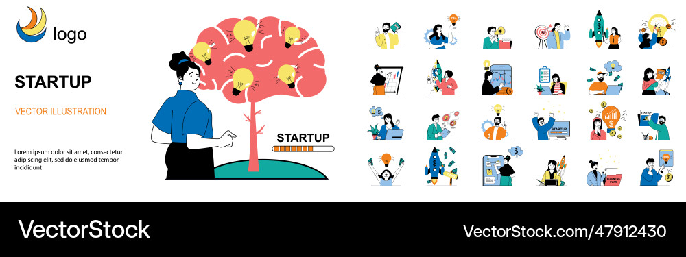 Startup Brainstorming Character Set vector image