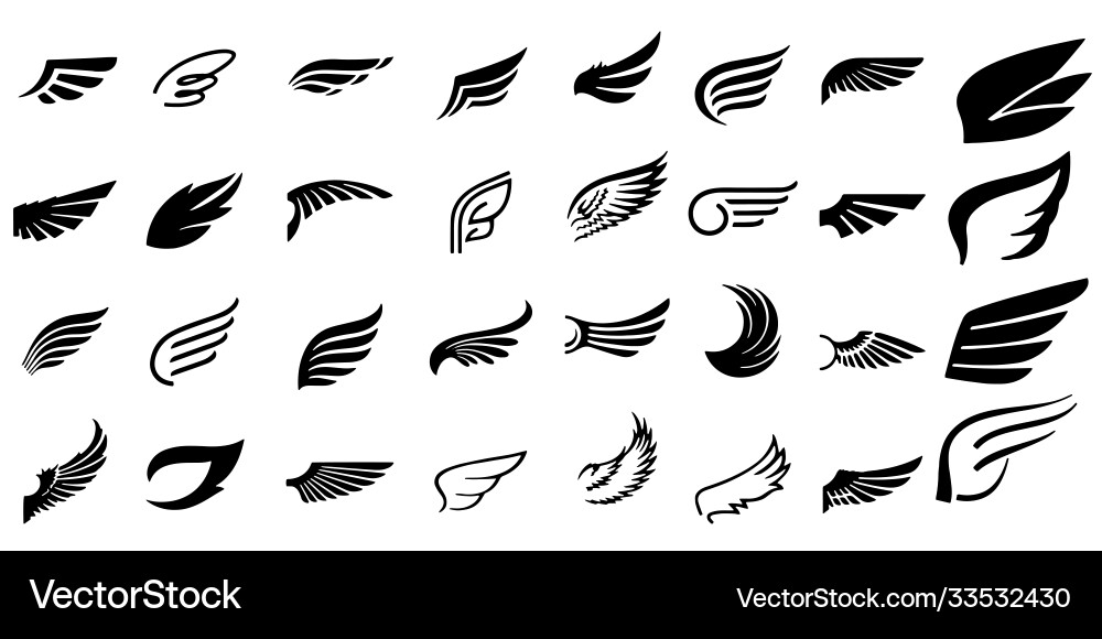 Wing Icon Set - White Background Royalty Free Vector Image