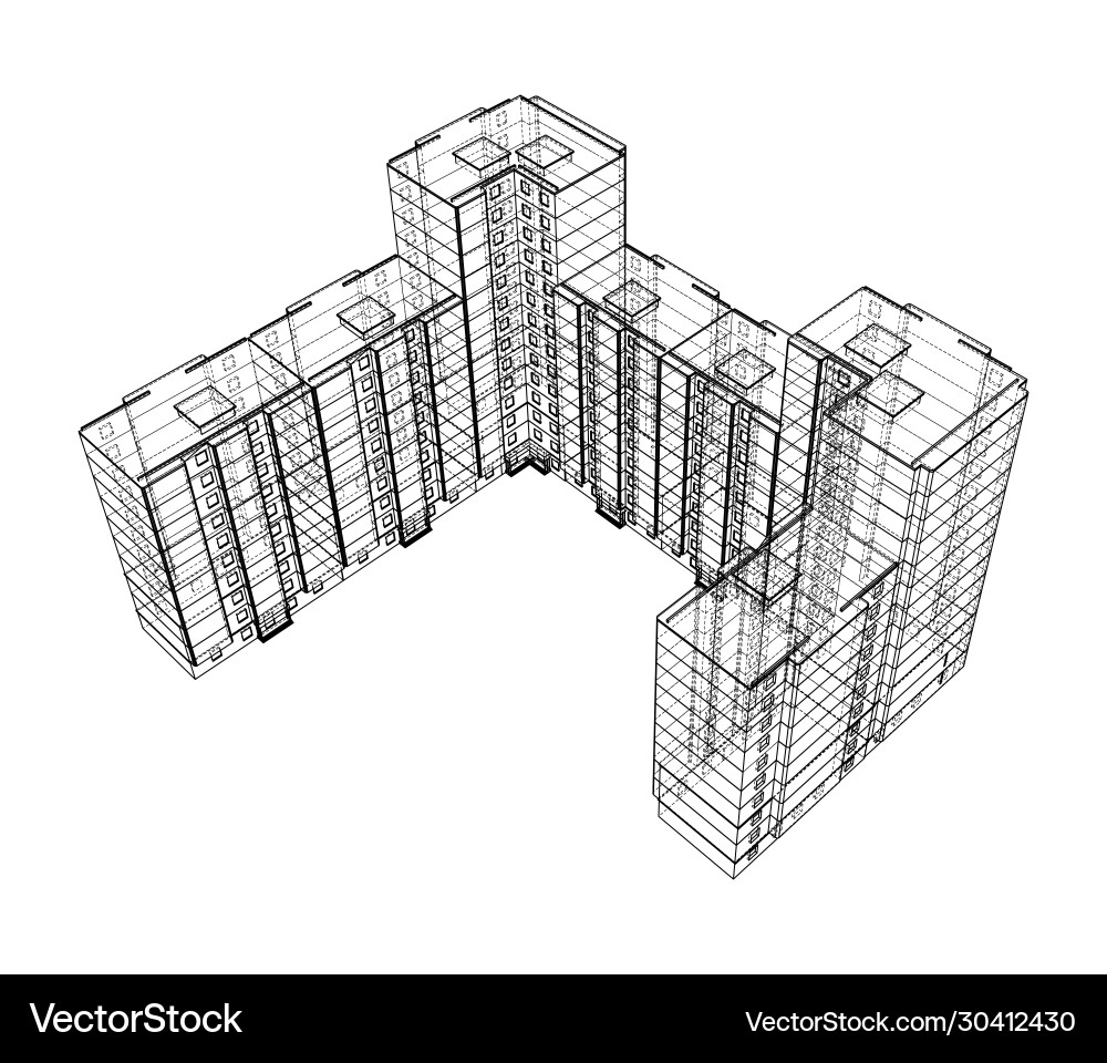 Wire-frame model a multi-storey building vector image