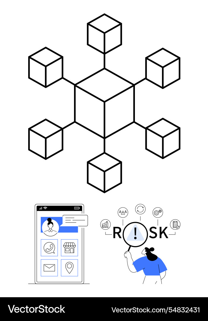 Blockchain cube network user profile mobile vector image