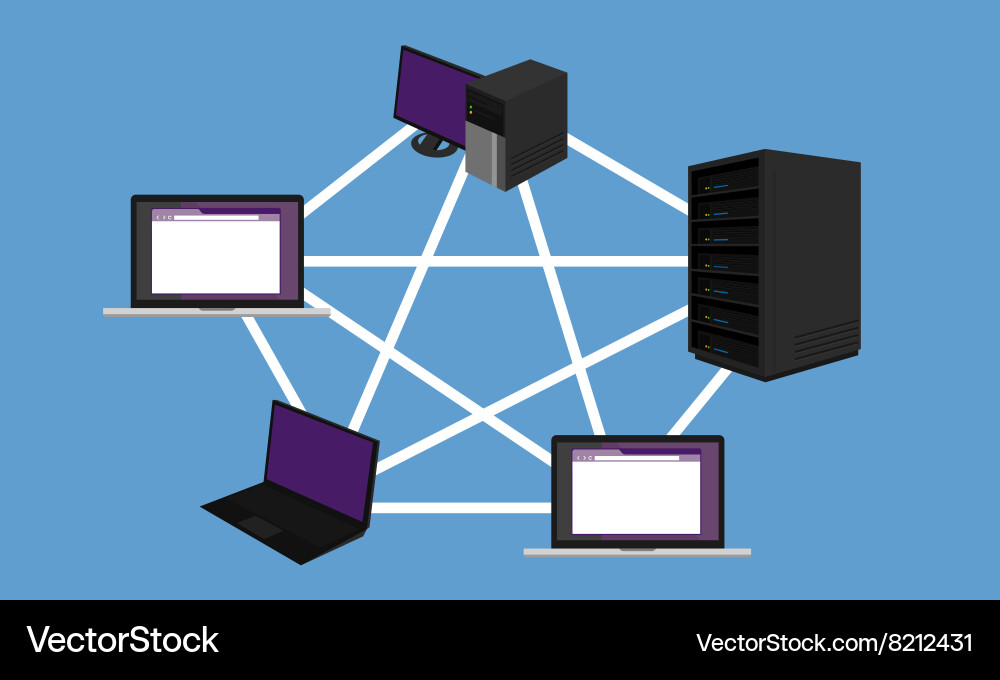 Bus network topology lan design networking vector image