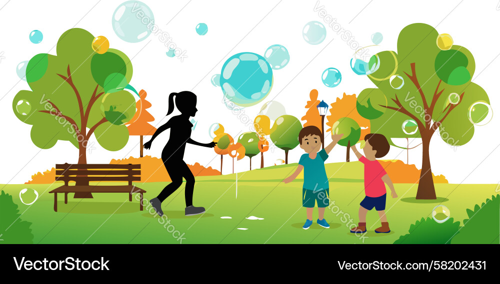 Children playing with colorful building blocks Vector Image
