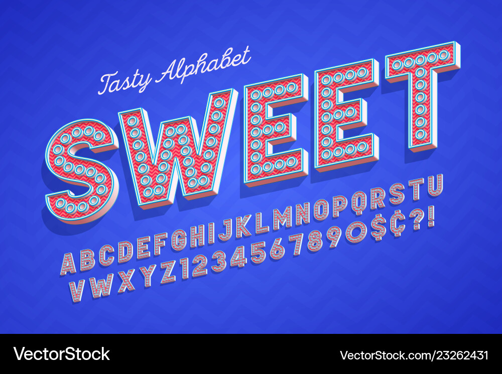 Comical tasty 3d display font design alphabet vector image