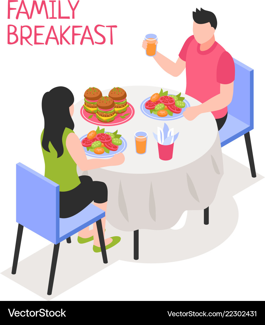 Daily family breakfast isometric vector image