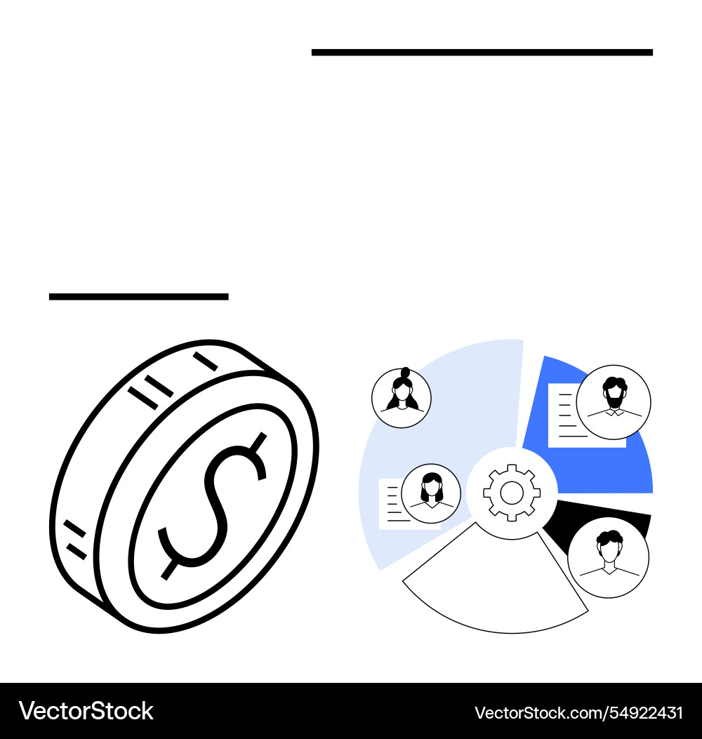 Dollar coin with team collaboration workflow Dollar coin with team collaboration workflow vector image