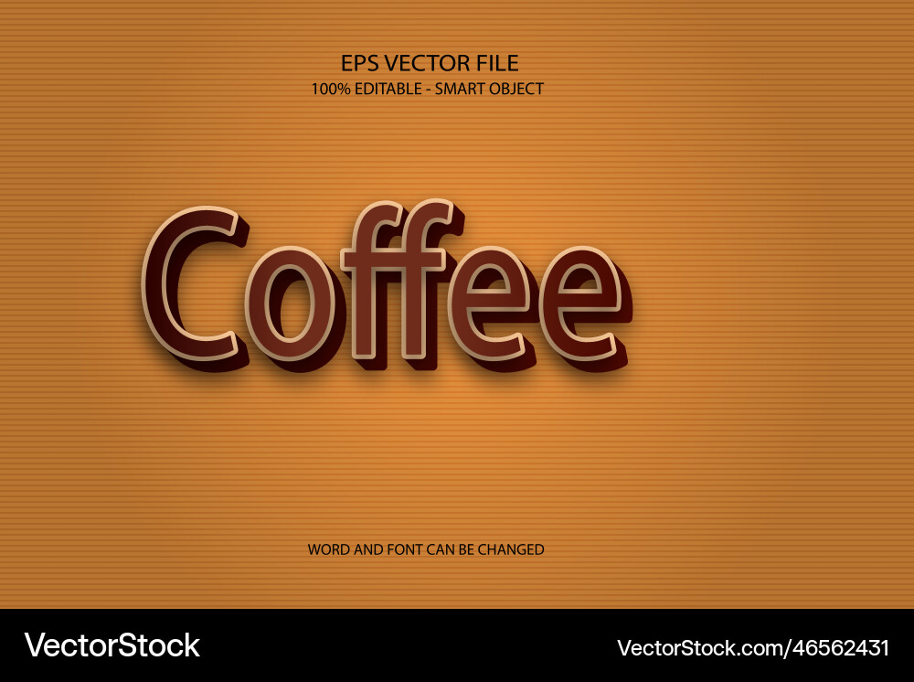 Editable 3d coffee text style effect vector image