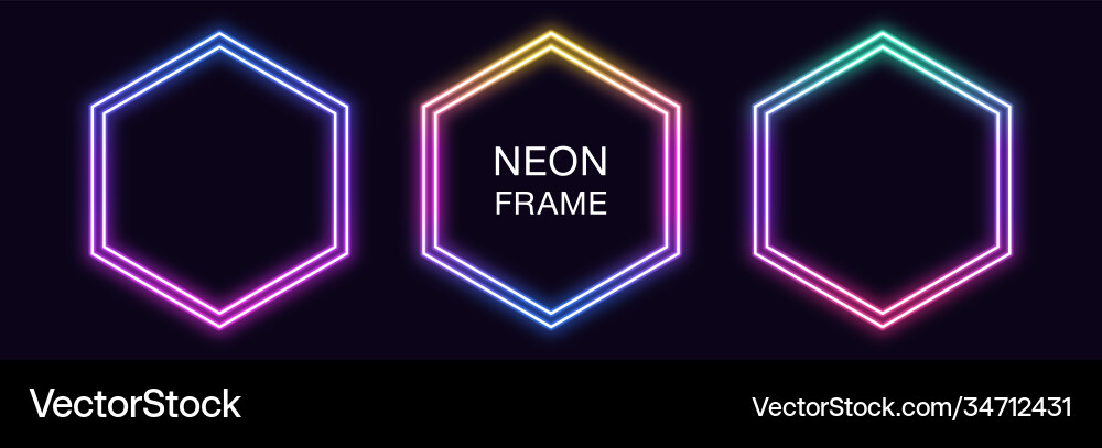 Gradient neon hexagon frame set hexagonal Gradient neon hexagon frame set hexagonal vector image