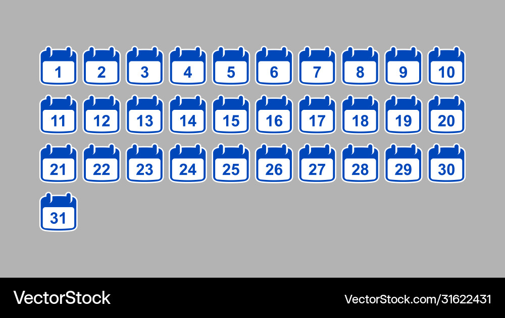 Kalendersymbole mit Zahlen von 1 bis 31 festlegen Kalendersymbole mit Zahlen von 1 bis 31 festlegen vektorbild