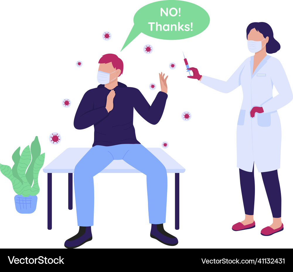 Man refusing to take vaccine semi flat color Man refusing to take vaccine semi flat color Vector Image