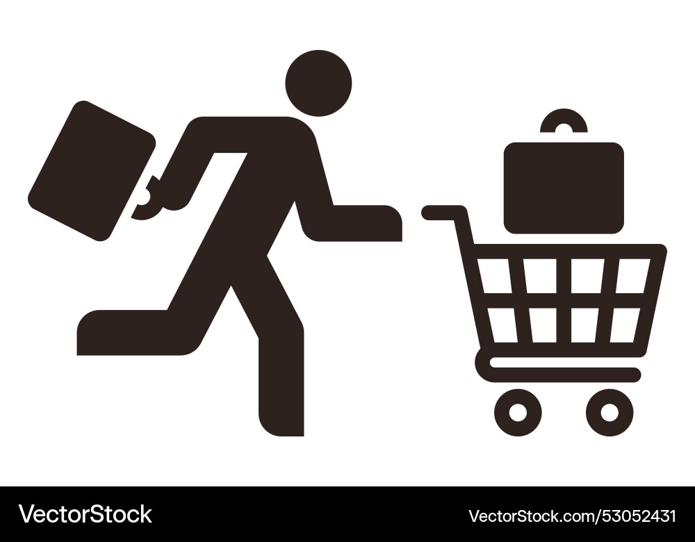 Man running with shopping trolley and suitcases Man running with shopping trolley and suitcases vector image