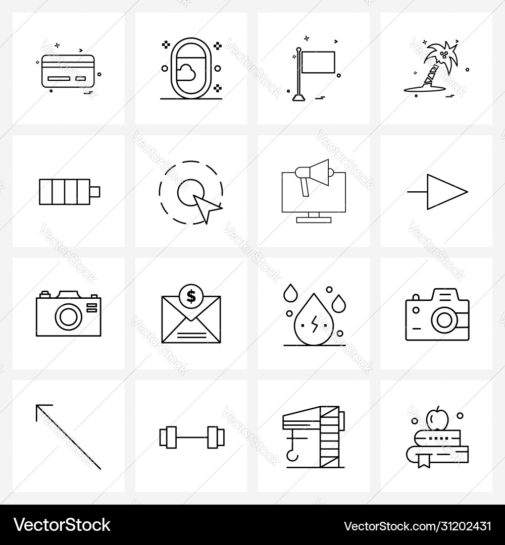 Modern style set 16 line pictograph grid based vector image