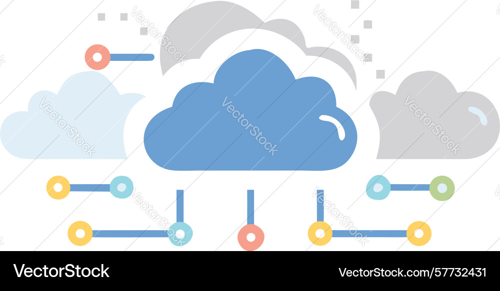 Multiple cloud networks distributed data flow vector image