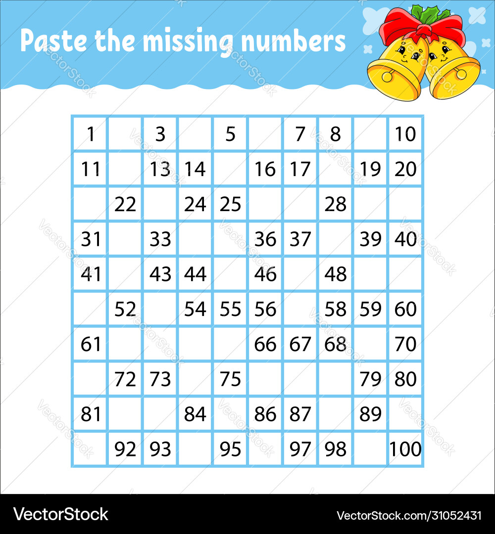 Paste missing numbers from 1 to 100 Vector Image