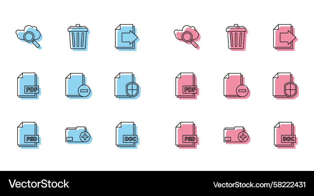 Set line psd file document add new folder search Set line psd file document add new folder search Vector Image