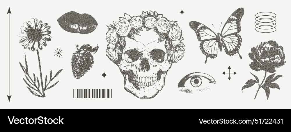Set of elements with retro photocopy effect y2k Set of elements with retro photocopy effect y2k vector image