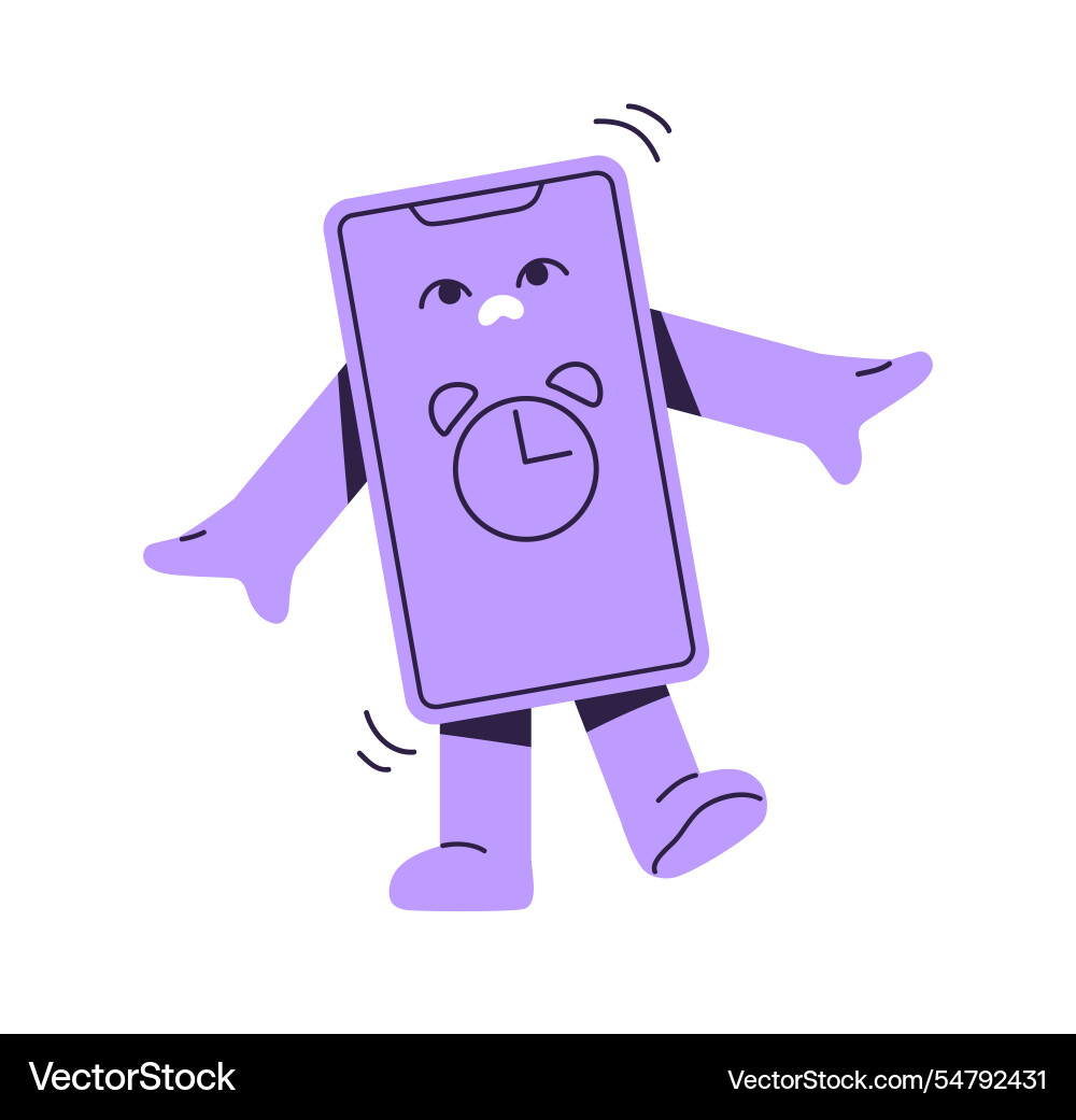 Stressed phone character with alarm clock app Vector Image