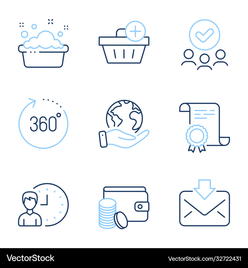 Working hours add purchase and 360 degrees icons vector image