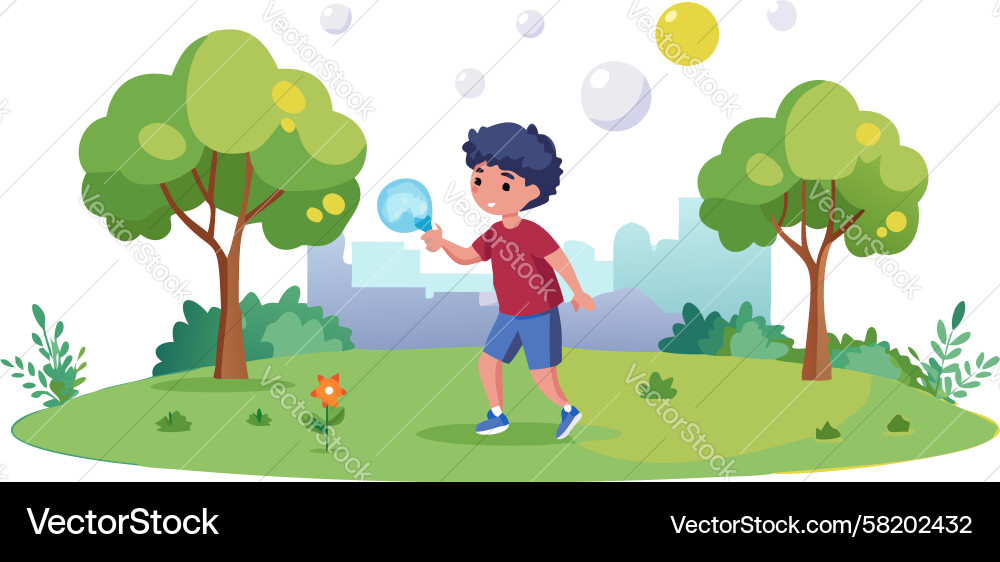 Child constructing a tall tower with building Vector Image