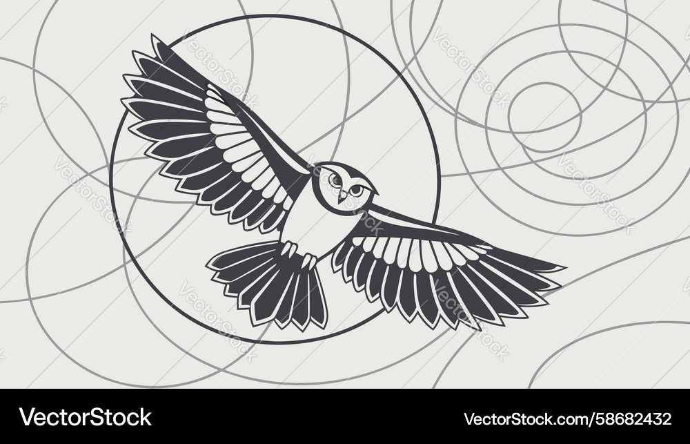 Dynamic bird in flight with abstract circular Vector Image