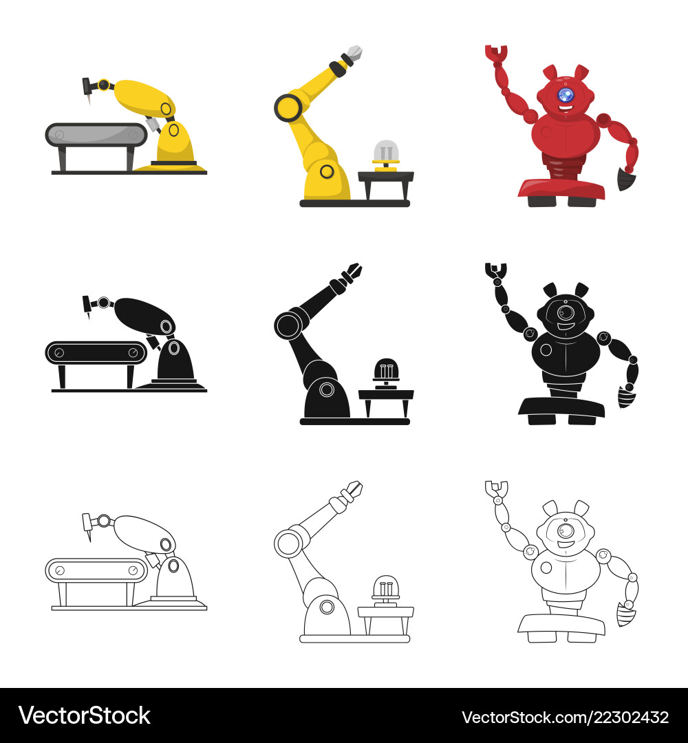 Isolated object of robot and factory sign set vector image