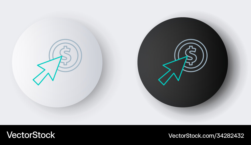Line cursor and coin icon isolated on grey vector image