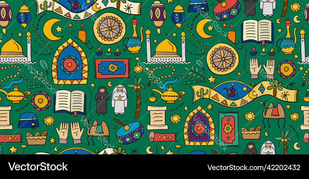 Ramadan kareem design elements seamless pattern Vector Image