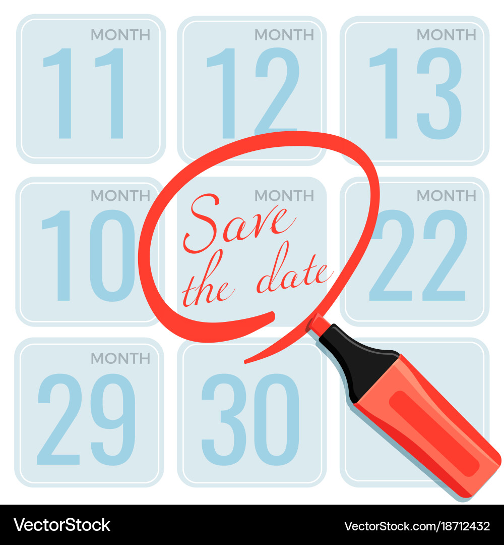 Save the date note made by marker on calendar vector image