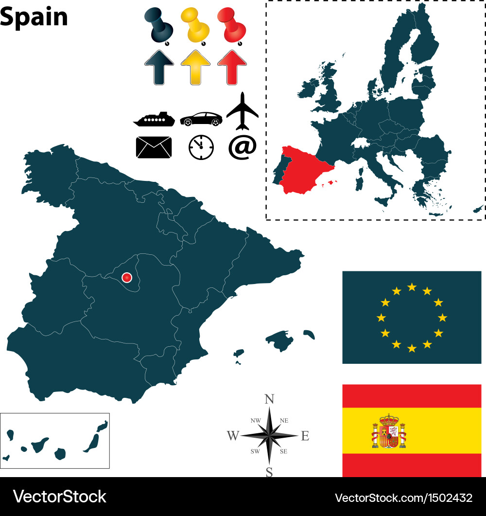 Spain and EU Map with Flags Vector Image