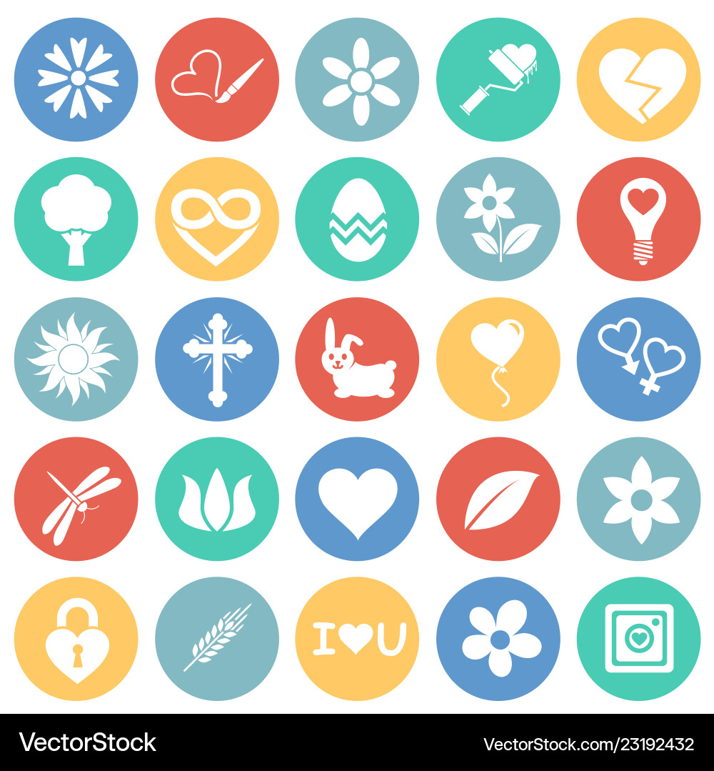 Spring icons set on color circles background Spring icons set on color circles background vector image