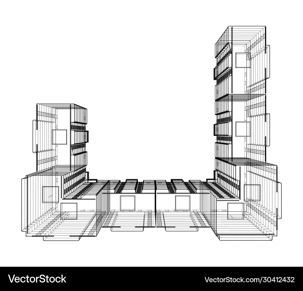 Wire-frame model a multi-storey building vector image