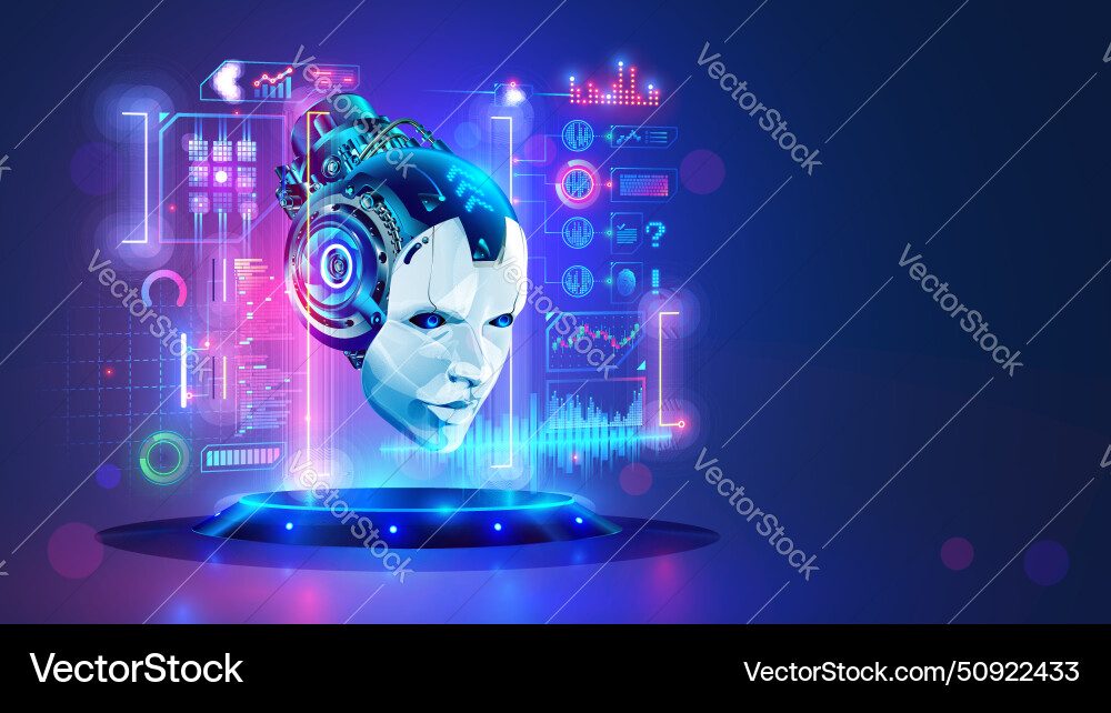 AI Robot Head with Digital Interface vector image