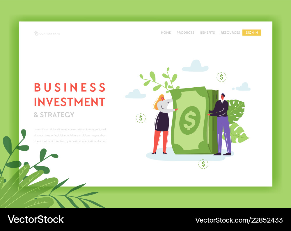 Business investment and strategy landing page Business investment and strategy landing page vector image