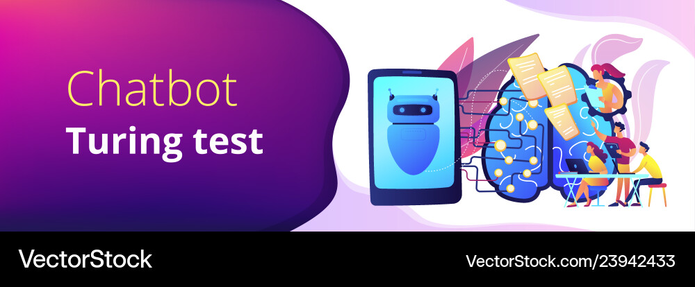 Chatbot passing the turing test concept banner Chatbot passing the turing test concept banner Vector Image