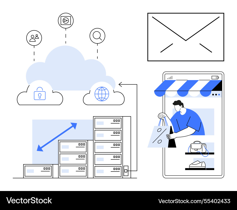 Cloud storage and e-commerce concepts with data Cloud storage and e-commerce concepts with data vector image