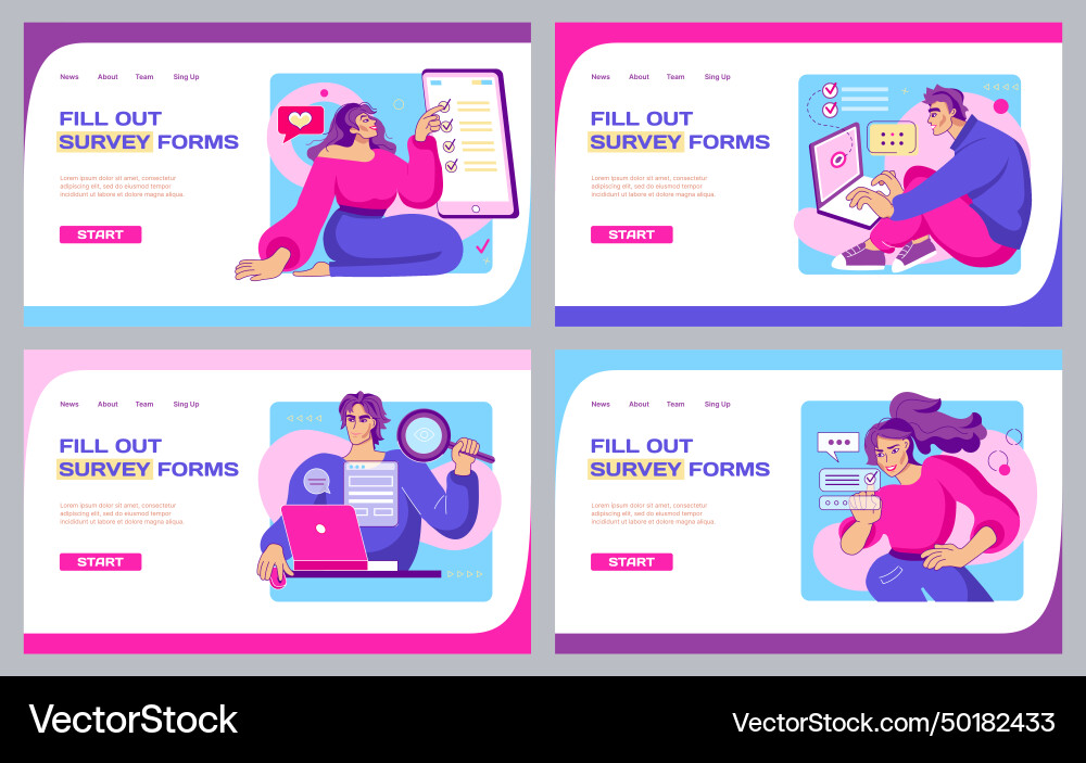 Fill out survey forms landing page internet vector image