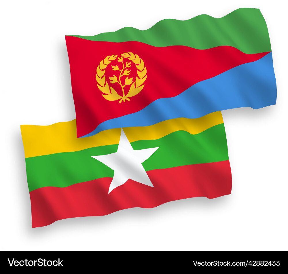 Flags of eritrea and myanmar on a white background Flags of eritrea and myanmar on a white background vector image