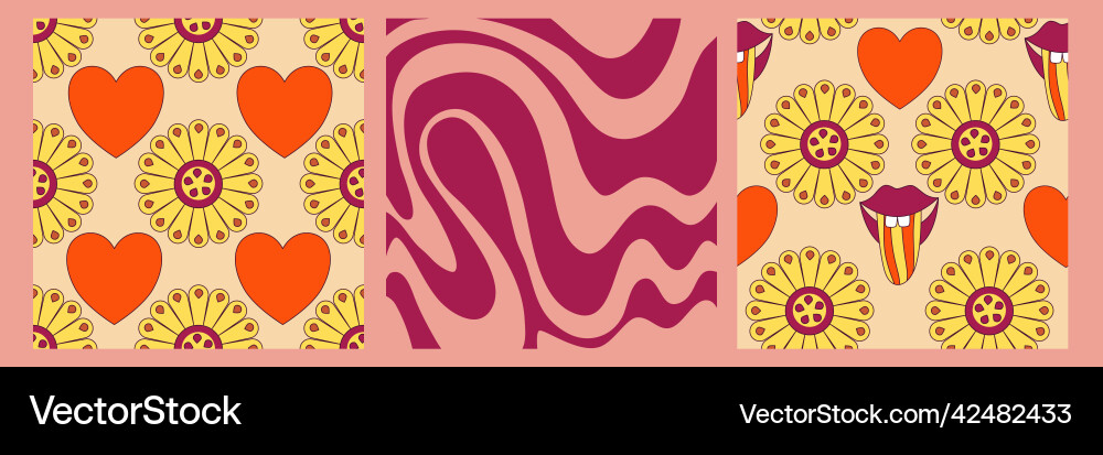 Groovy y2k retro pattern with flower and swirl 70s Groovy y2k retro pattern with flower and swirl 70s vector image