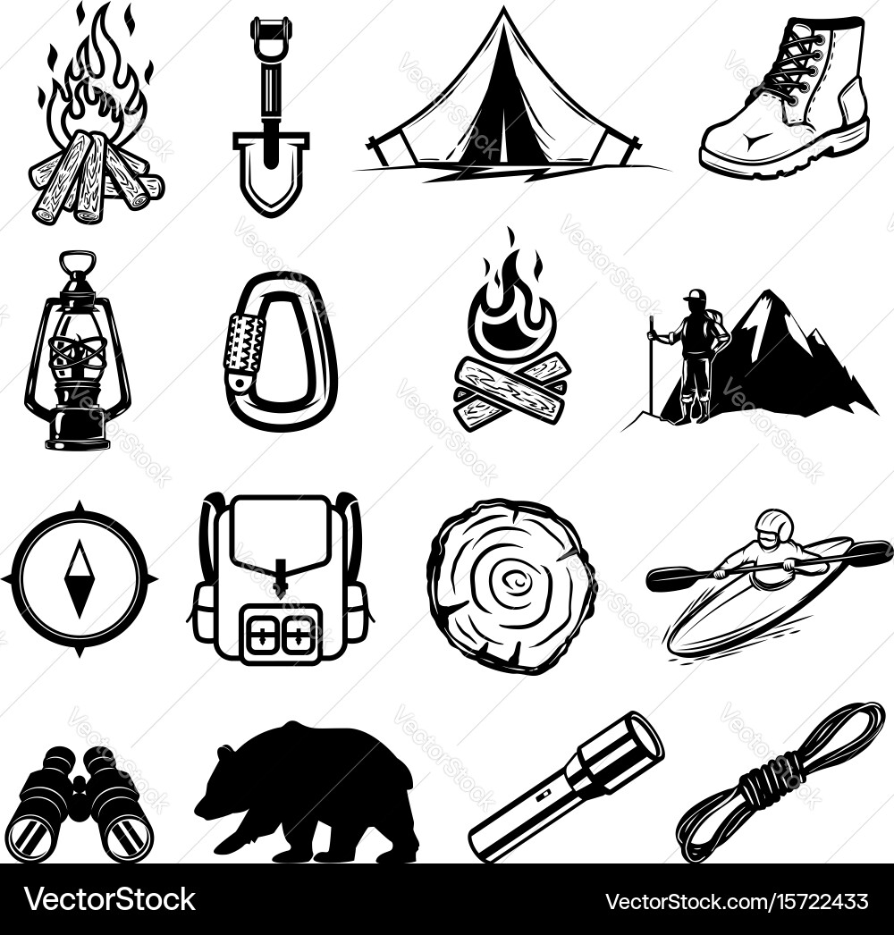 Hiking & Tourism Icons Set Vector Image