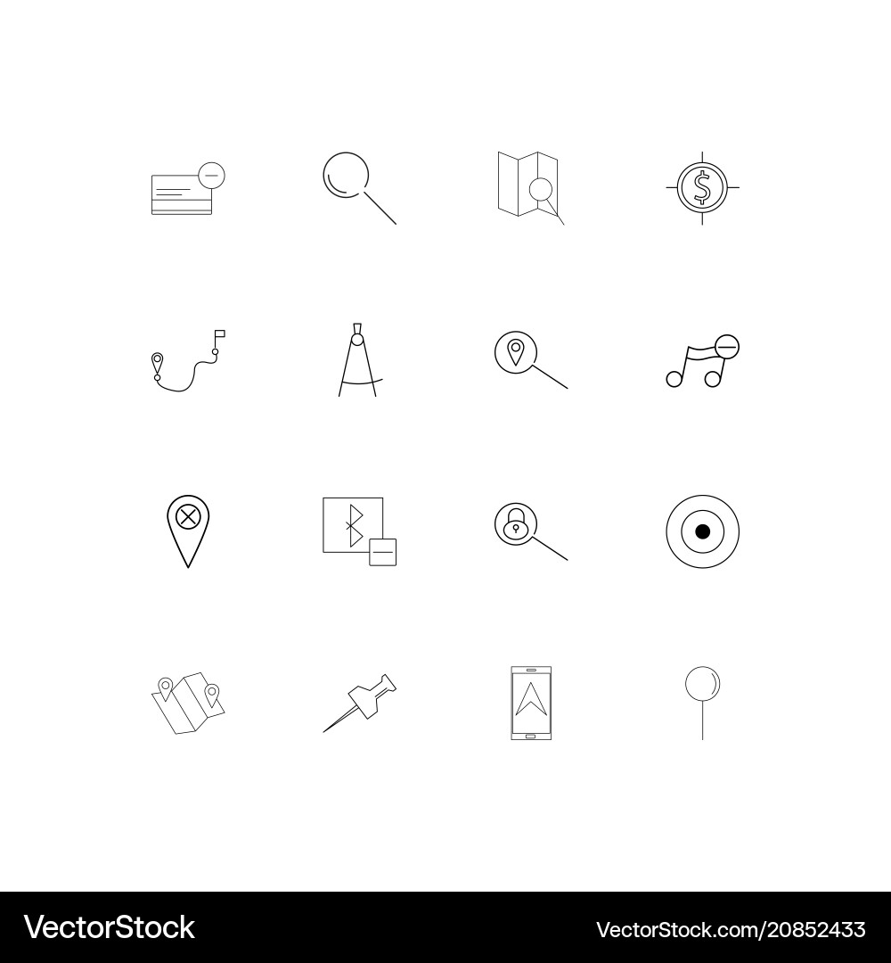 Maps and navigation linear thin icons set Vector Image